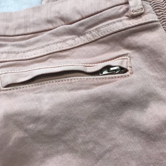 Zara Woman Medium Rise Skinny Fit Slim Leg Jeans Pink Size 8 Shirred Knee Moto - Picture 4 of 13